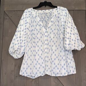 Sonoma White Blouse with Blue Pattern
